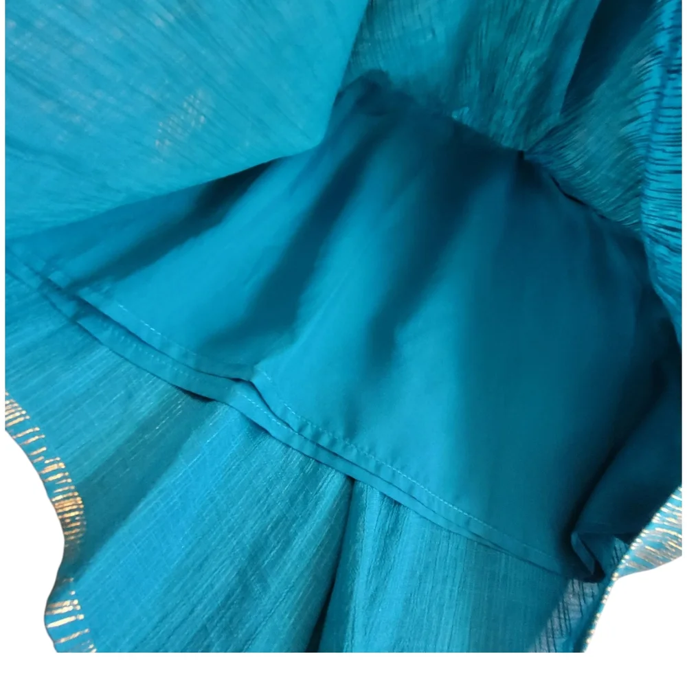 Nanette Lepore Teal Gold Metallic Midi Skirt Asymmetrical Festival Boho M NWT
